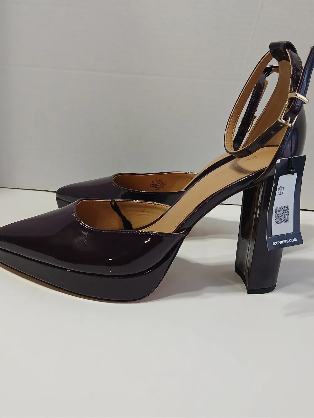 Express Patent Ankle-Strap Platform Pumps in Dark‎ Plum
